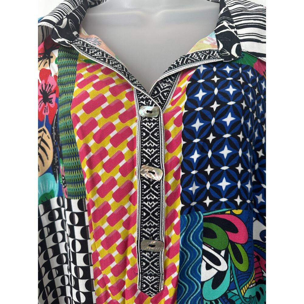 NWT John Mark 2X/3X Plus Loose Button-Up Patch Print Tunic Oversized Boho D15 - Picture 2 of 8